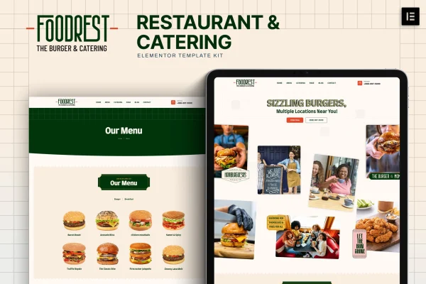 Foodrest restaurant and catering Elementor template kit preview