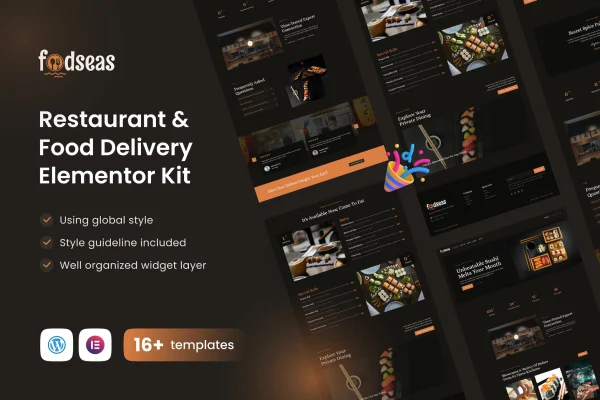 Foodseas Japanese restaurant Elementor template kit page previews