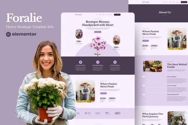 Foralie Elementor template kit for flower shops cover image