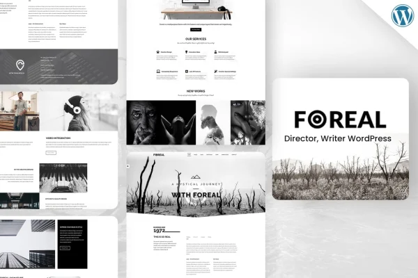 Foreal Theme black and white portfolio website design for directors and writers