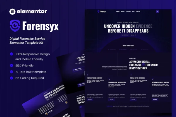 Forensyx digital forensics Elementor template kit preview