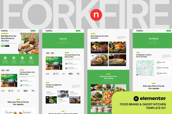ForknFire food brand and ghost kitchen Elementor template kit preview