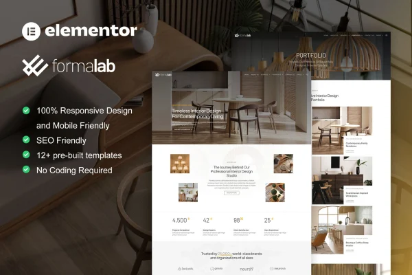 Formalab interior design and architecture Elementor template kit preview