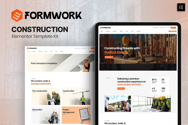 Formwork construction Elementor template kit preview