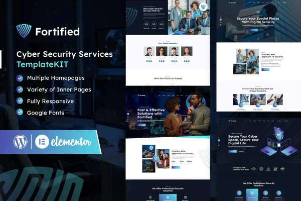 Fortified cyber security services Elementor template kit preview
