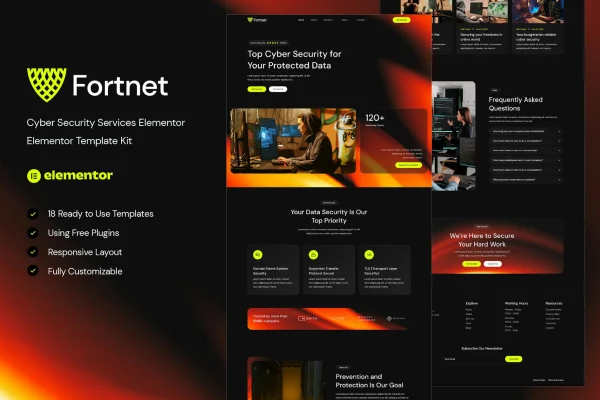 Fortnet cyber security services Elementor template kit preview