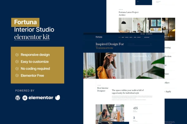 Fortuna interior design Elementor template kit preview