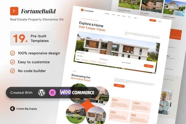 FortuneBuild real estate property Elementor template kit preview