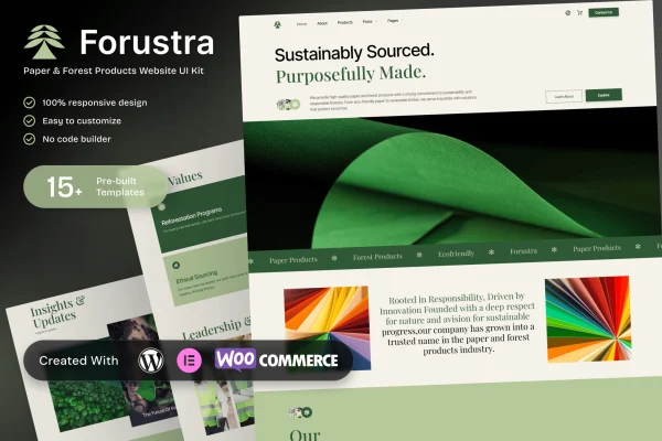 Forustra Elementor template kit cover for paper and forest products businesses