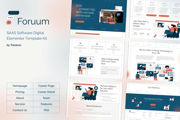 Foruum SaaS and software startup Elementor template kit preview