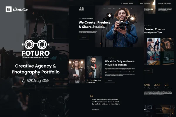 Foturo photography portfolio and creative agency Elementor template kit preview