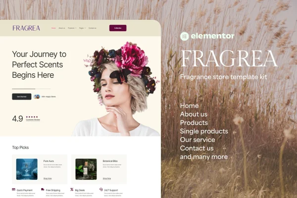 Fragrea fragrance store Elementor template kit preview