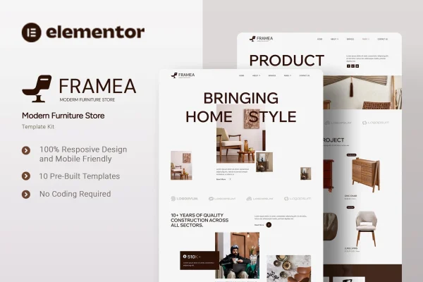 Framea modern furniture store Elementor template kit preview