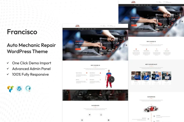 Francisco auto mechanic repair WordPress theme preview