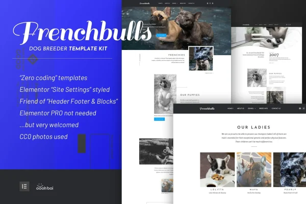 Frenchbulls dog breeder Elementor template kit preview