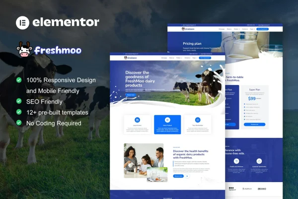 FreshMoo dairy farm Elementor Pro template kit cover image