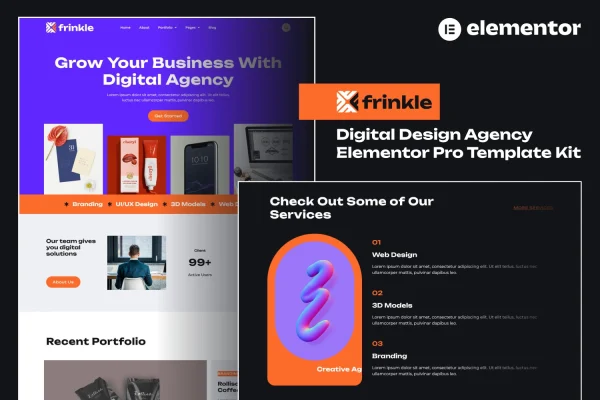 Frinkle digital design agency Elementor template kit preview
