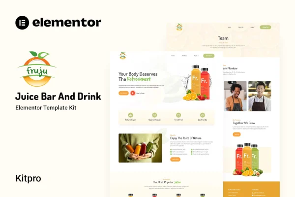 Fruju juice bar and drink brand Elementor template kit preview