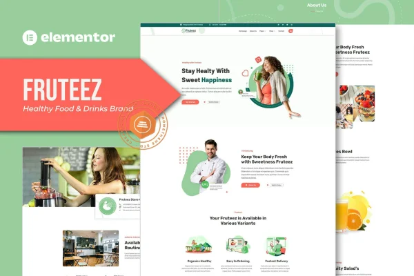 Fruteez healthy food and drinks Elementor template kit preview