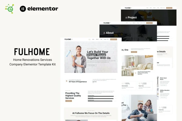 Fulhome home renovation and repair Elementor Pro template kit preview