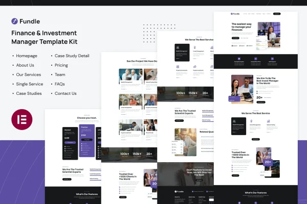 Fundle finance and investment Elementor template kit cover image