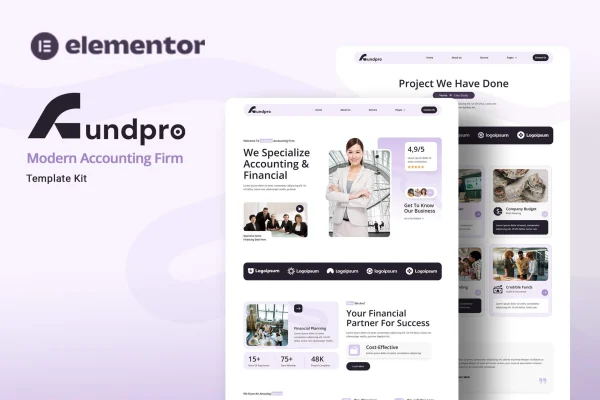 Fundpro accounting firm Elementor template kit preview