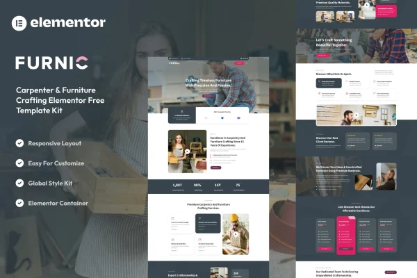 Furnic carpenter and furniture Elementor template kit preview