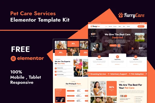 Furrycare veterinary and pet care Elementor template kit preview