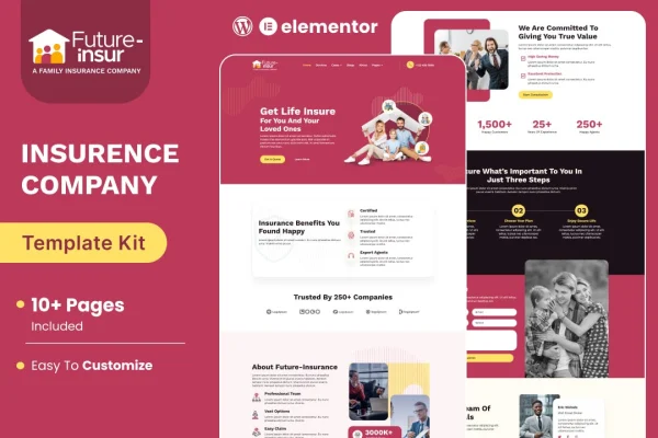 Future Insur insurance company Elementor template kit preview