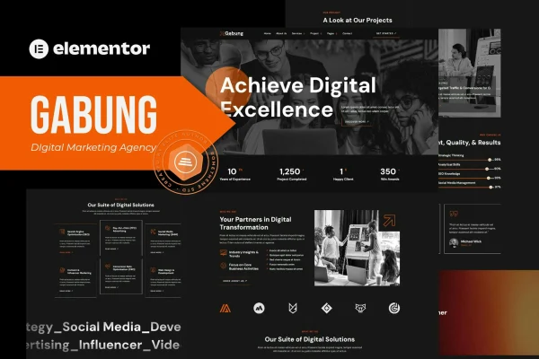 Gabung digital marketing agency Elementor template kit preview