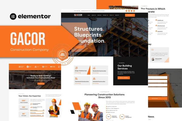 Gacor construction company Elementor template kit preview