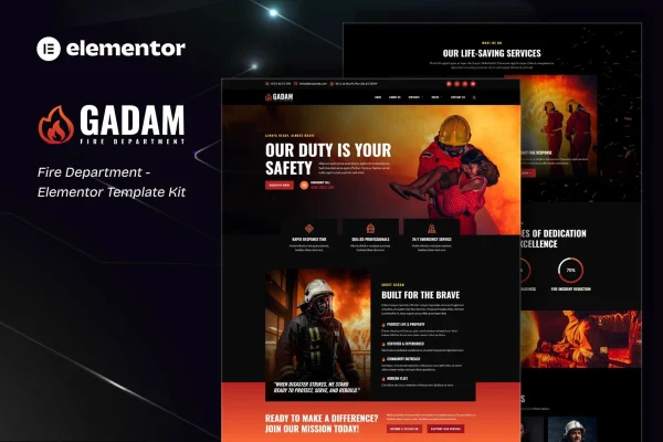 Gadam fire department Elementor template kit preview