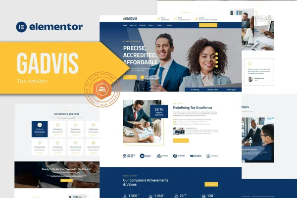 Gadvis tax advisor and financial consulting Elementor template kit preview