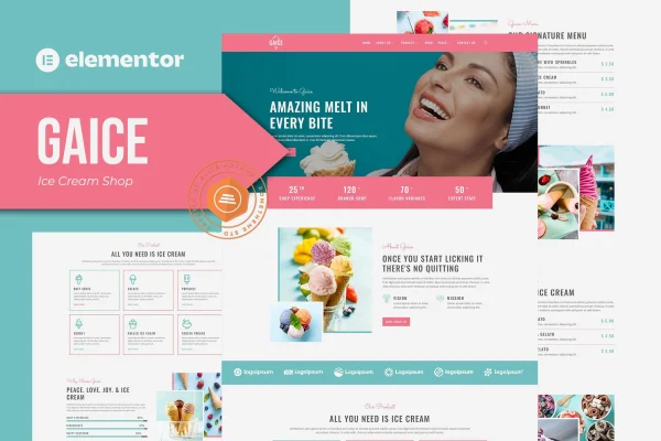 Gaice ice cream shop Elementor template kit preview