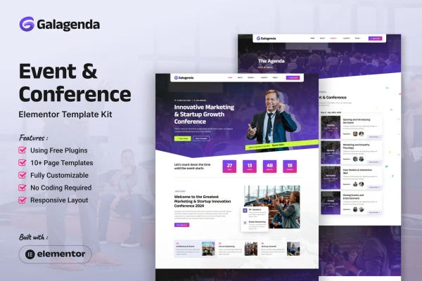 Galagenda event and conference Elementor template kit cover image