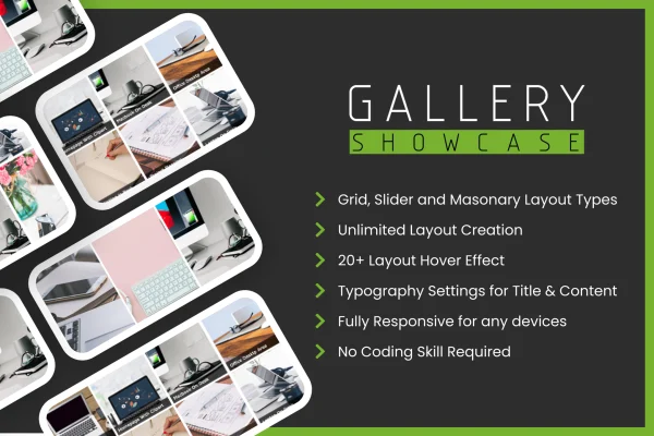 Gallery Showcase Pro plugin banner showing an image and post gallery layout
