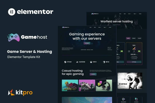 Gamehost game server and hosting Elementor template kit preview