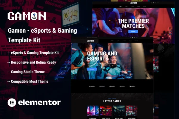 Gamon eSports and gaming Elementor template kit preview