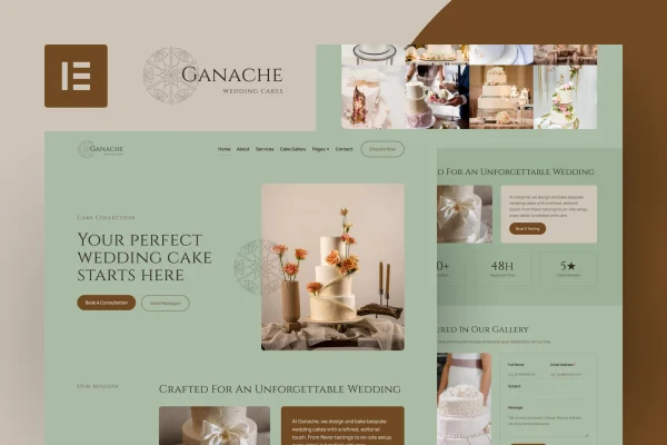 Ganache wedding cake bakery Elementor template kit preview