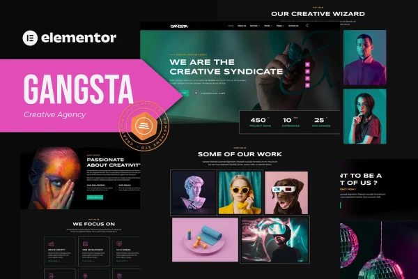 Gangsta creative agency and portfolio Elementor template kit preview