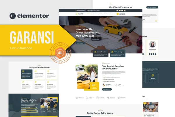 Garansi car insurance Elementor template kit preview