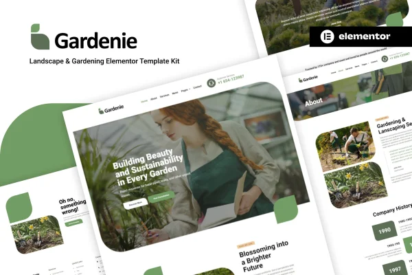Gardenie landscaping and gardening Elementor template kit preview