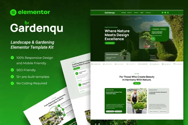 Gardenqu landscape and gardening Elementor template kit preview