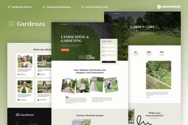 Gardenza gardening and landscaping Elementor Pro template kit preview