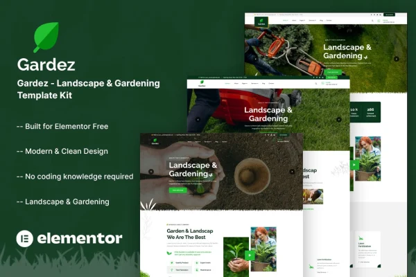 Gardez landscape and gardening Elementor template kit page previews