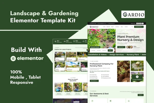 Gardio nursery and gardening Elementor template kit preview