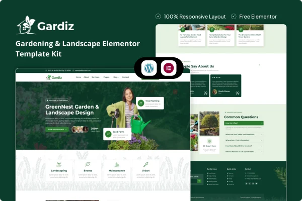 Gardiz gardening and landscape Elementor template kit preview