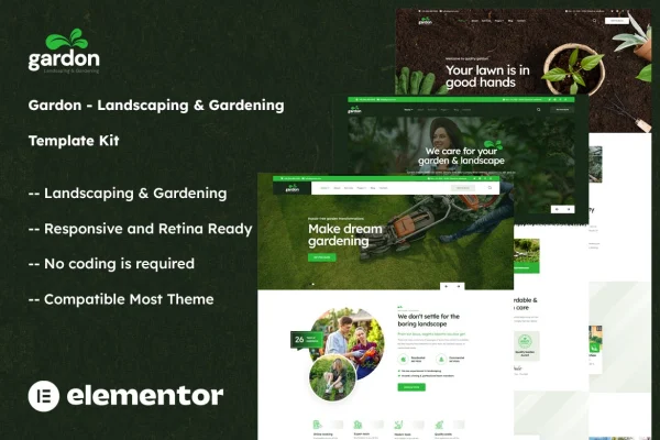 Gardon landscaping and gardening Elementor template kit preview