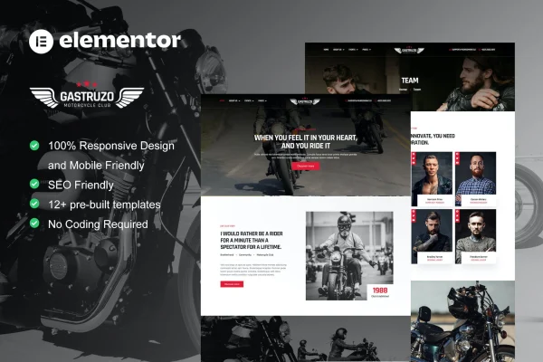 Gastruzo motorcycle club Elementor template kit preview