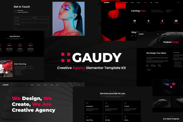 Gaudy dark digital agency Elementor template kit preview